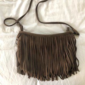 Urban Outfitters Gray Suede Fringe Crossbody